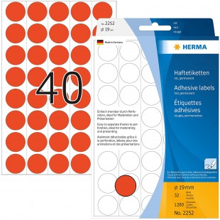 Herma 2252 etiquettes universelles support perfore diametre 19 mm 1280 pieces Rouge