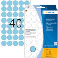 Herma 2253 etiquettes universelles support perfore diametre 19 mm 1280 pieces Bleu