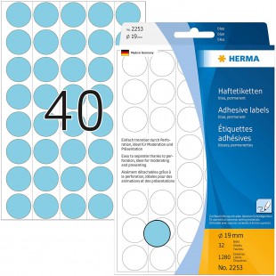 Herma 2253 etiquettes universelles support perfore diametre 19 mm 1280 pieces Bleu