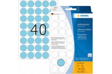 Herma 2253 etiquettes universelles support perfore diametre 19 mm 1280 pieces Bleu