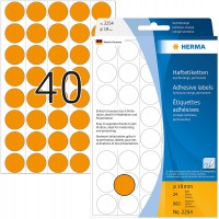 Herma 2254 etiquettes universelles support perfore diametre 19 mm 960 pieces Orange fluo