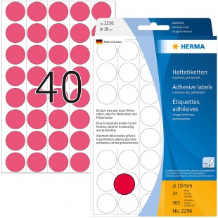 Herma 2256 etiquettes universelles support perfore diametre 19 mm 960 pieces Rouge fluo