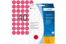 Herma 2256 etiquettes universelles support perfore diametre 19 mm 960 pieces Rouge fluo