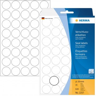 Herma 2257 etiquettes fermoirs extrafortes rondes diametre 19 mm 640 pieces, Mat