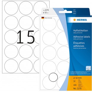 Herma 2270 etiquettes universelles diametre 32 mm 480 pieces Blanc