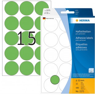 Herma 2275 etiquettes universelles diametre 32 mm 480 pieces Vert