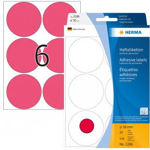 Herma 2286 etiquettes universelles diametre 50 mm 144 pieces Rouge