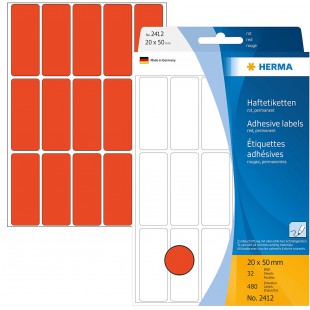 Herma 2412 etiquettes universelles 20 x 50 mm 480 pieces Rouge
