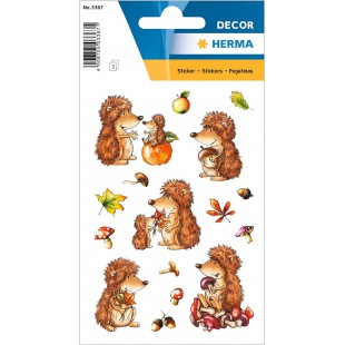 (3367) Autocollants decoratifs en papier Motif herisson Contenu : 3 feuilles de 16 stickers