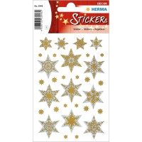 HERMA Lot de 20 autocollants de Noel avec etoiles argentees a 6 branches (13 autocollants, film holographique)