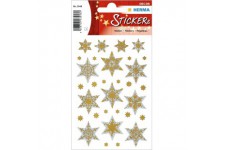 HERMA Lot de 20 autocollants de Noel avec etoiles argentees a 6 branches (13 autocollants, film holographique)