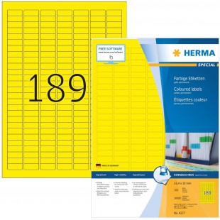 HERMA 4237 Lot de 18 900 etiquettes autocollantes colorees DIN A4 (25,4 x 10 mm, 100 feuilles, papier mat) imprimables et perman