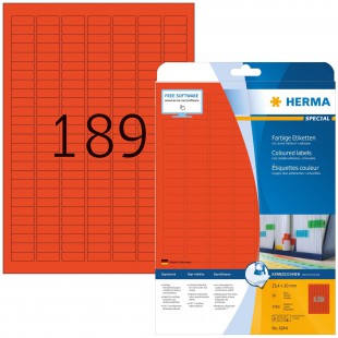 Herma 4244 etiquettes 25,4 x 10 A4 3780 pieces Rouge