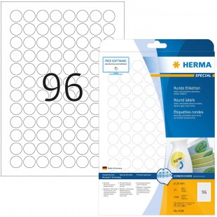 Herma 4386 etiquettes movables/amovibles diametre 20 A4 2400 pieces Blanc