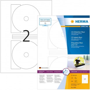 Herma 4460 etiquettes maxi pour CD diametre 116 A4 200 pieces Blanc