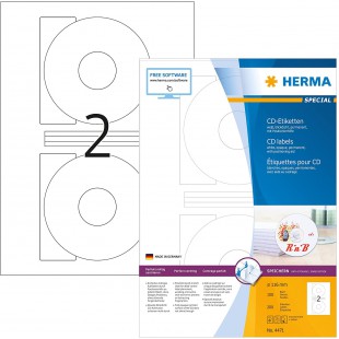 Herma 4471 etiquettes de CD diametre 116 A4 200 pieces Blanc