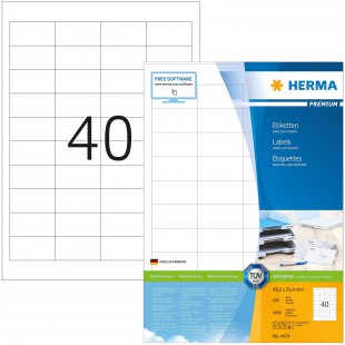 Herma 4474 etiquettes 48,5 x 25,4 Premium A4 4000 pieces Blanc