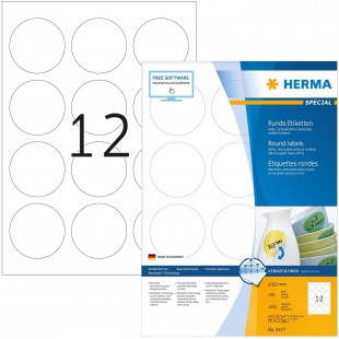 Herma 4477 etiquettes movables/amovibles diametre 60 A4 1200 pieces Blanc