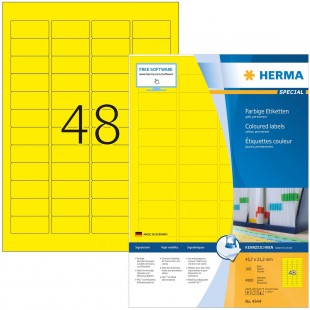 Herma 4544 etiquettes de couleur (45,7 x 21,2 mm vers DIN A4 papier mat, imprimable) 4,800 autocollants sur 100 feuilles, jaune