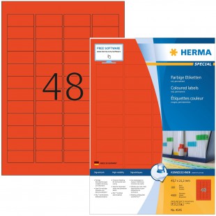 HERMA 4545 Lot de 4800 etiquettes autocollantes colorees DIN A4 (45,7 x 21,2 mm, 100 feuilles de papier mat) autocollantes impri
