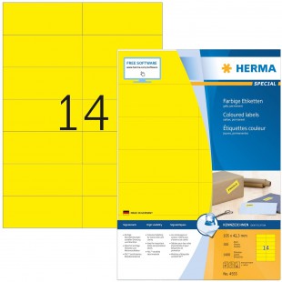 HERMA 4555 Lot de 1400 etiquettes autocollantes colorees DIN A4 (105 x 42,3 mm, papier mat) autocollantes imprimables, permanent