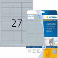 HERMA 4592 Lot de 10 feuilles de film polyester mat autocollant imprimable, film adhesif ultra resistant Argente Format A4 63,5 