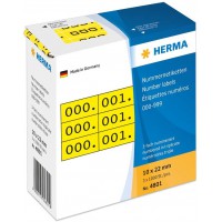 HERMA - etiquettes de numerotation 0-999, 10 x 22 mm, noir, triples, ecriture noir sur papier jaune