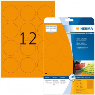 Herma 5153 etiquettes diametre 60 A4 LaserCopy 240 pieces Orange fluo