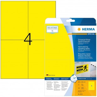 Herma Special A4 105x148mm Fort Adhesive Plaques signaletiques - Jaune (Lot de 100)