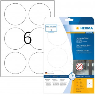 Herma Special A4 85mm rond Fort Adhesive Sign - Blanc (Lot de 150)