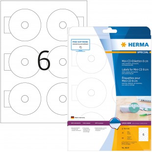 Herma 8619 etiquettes de CD Mini diametre 78 A4 60 pieces Blanc