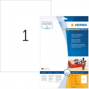 Herma 8895 etiquettes jet d'encre brillantes 210 x 297 A4 10 pieces Blanc