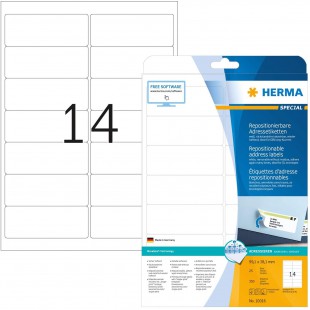 Herma 10016 etiquettes movables/amovibles 99,1 x 38,1 A4 350 pieces Blanc