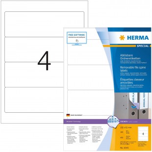 Herma 10141 etiquettes classeur movables/amovibles 192 x 61 A4 400 pieces Blanc