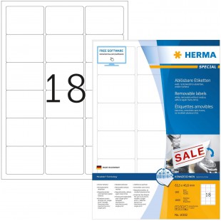 Herma 10302 etiquettes movables/amovibles 63,5 x 46,6 A4 1800 pieces Blanc