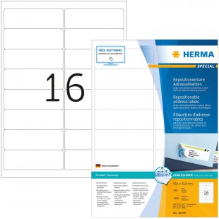 Herma 10309 etiquettes movables/amovibles 99,1 x 33,8 A4 1600 pieces Blanc