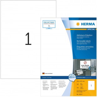 Herma 10315 etiquettes movables/amovibles 210 x 297 A4 100 pieces Blanc