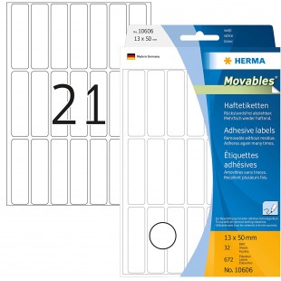 Herma 10606 etiquettes universelles amovibles/movables 13 x 50 mm 672 pieces Blanc