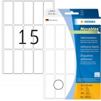 Herma 10610 etiquettes universelles amovibles/movables 20 x 50 mm 480 pieces Blanc