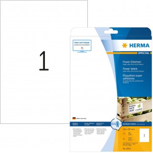 Herma 10911 etiquettes super adhesives 210 x 297 A4 25 pieces Blanc