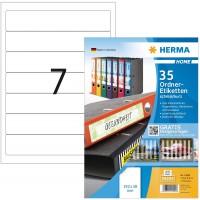 Herma 12900 detachables etiquettes classeur a4 papier mat opaque 192 x 38 mm-lot de 5 feuilles de 35 pieces (blanc)