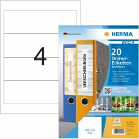 Herma 12901 detachables etiquettes classeur a4 papier mat opaque 192 x 61 mm (de 5 feuilles-blanc-lot de 20