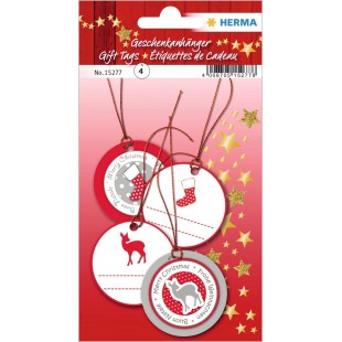 'Herma Pendentif Cadeau de Noel 3d, rond, rouge/argent
