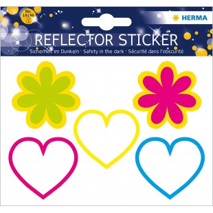 HERMA reflechissant Stickers, permanent tenir, 5 Fluorescent Stickers par lot Motif Coeurs et fleurs