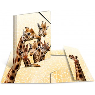 HERMA Chemises a  elastique Animaux exotiques avec motif Amis de girafes, A4, plastique robuste, avec impression interieure, 1 p