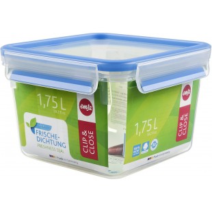 Emsa 508537, Boite alimentaire rectangulaire avec couvercle, 1.75L ,Transparent/bleu, Clip & Close