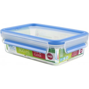 EMSA 508539 Boite alimentaire rectangulaire avec couvercle, 0.8 Litre, Transparent/bleu, Clip & Close