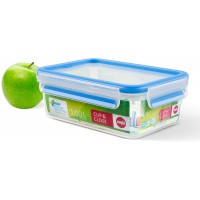 Emsa 508540 Boite alimentaire rectangulaire avec couvercle, 1.0 Litre, Transparent/bleu, Clip & Close