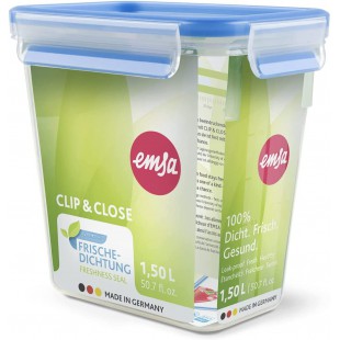 Emsa 508543 Boite alimentaire rectangulaire avec couvercle, 1.6 Litre, Transparent/bleu, Clip & Close