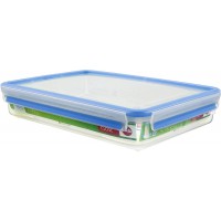 Emsa 508545 Boite alimentaire rectangulaire avec couvercle, 2.6 Litres, Transparent/bleu, Clip & Close